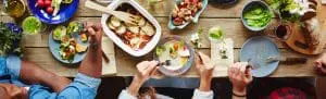 Friends gathered over a table of good food