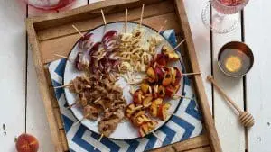 Honey Thyme Chicken Halloumi Cheese Peach Kabobs