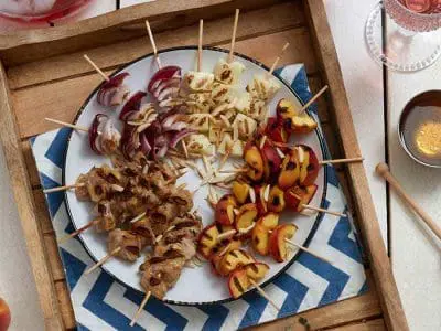 Honey Thyme Chicken Halloumi Cheese Peach Kabobs