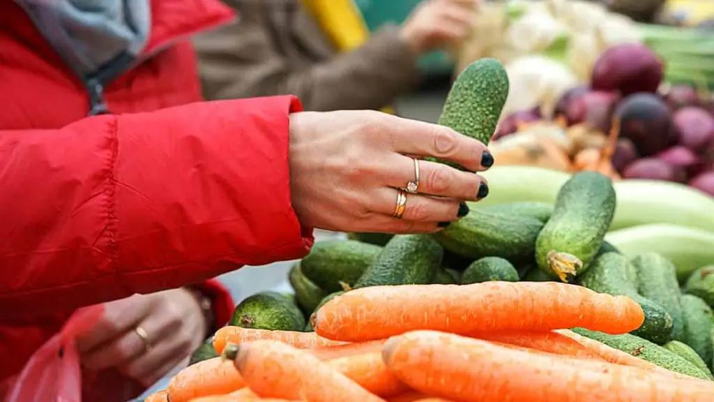cucumbers and carrots in the store