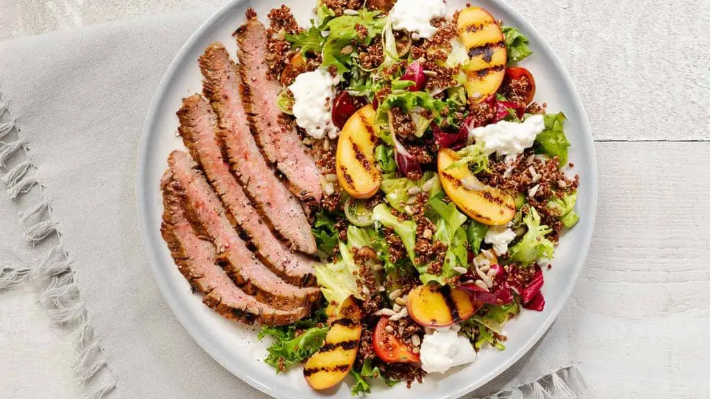Marinated-Flank-Steak-Summer-Peach-Qunioa-Salad
