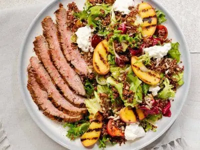Marinated-Flank-Steak-Summer-Peach-Qunioa-Salad