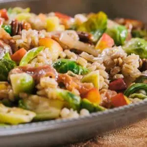 barley brussel sprouts maple apples pecans prosiutto
