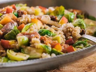barley brussel sprouts maple apples pecans prosiutto
