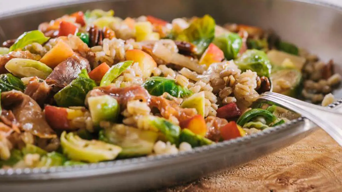 barley brussel sprouts maple apples pecans prosiutto