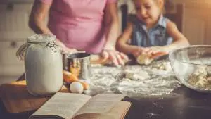 baking woman and child