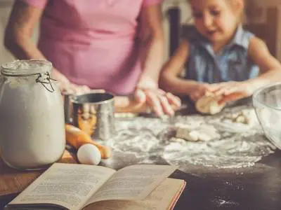 baking woman and child