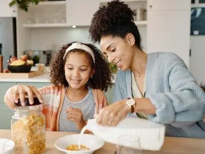 family eating cereal