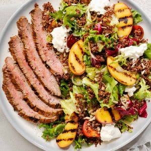Marinated-Flank-Steak-Summer-Peach-Qunioa-Salad