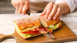 cutting sandwich