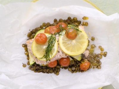 Salmon Lentils En Papillote