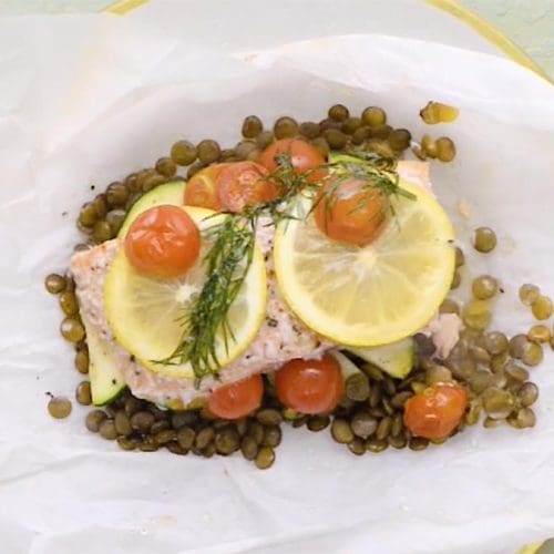 Salmon Lentils En Papillote