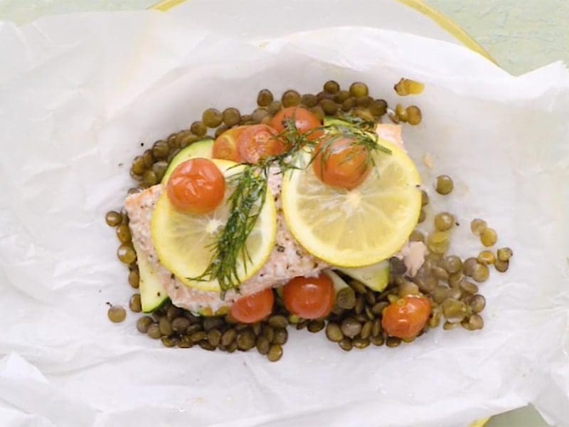 Salmon Lentils En Papillote