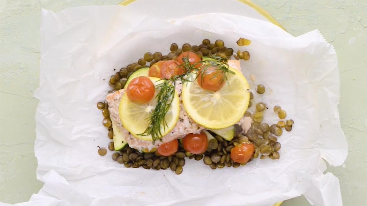Salmon Lentils En Papillote